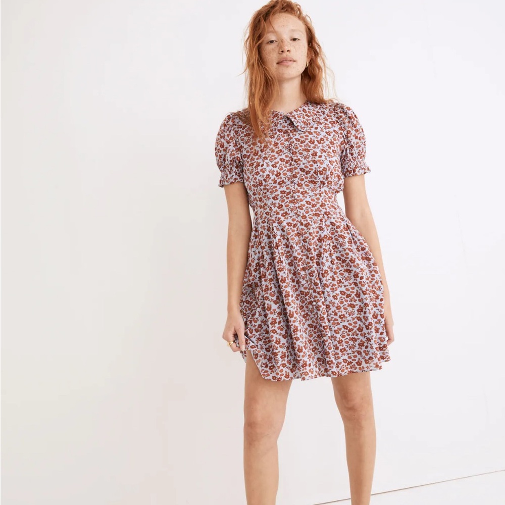 Madewell Red Fit and Flare Mini Dress puff sleeves